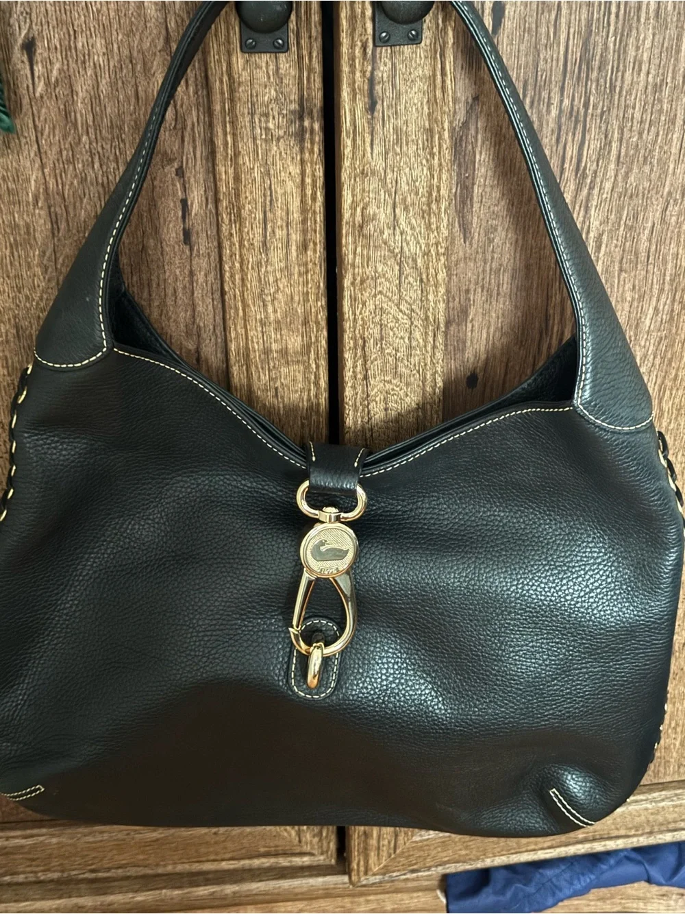 Dooney & Bourke Black Pebbled Leather Hobo with Silver Hardware